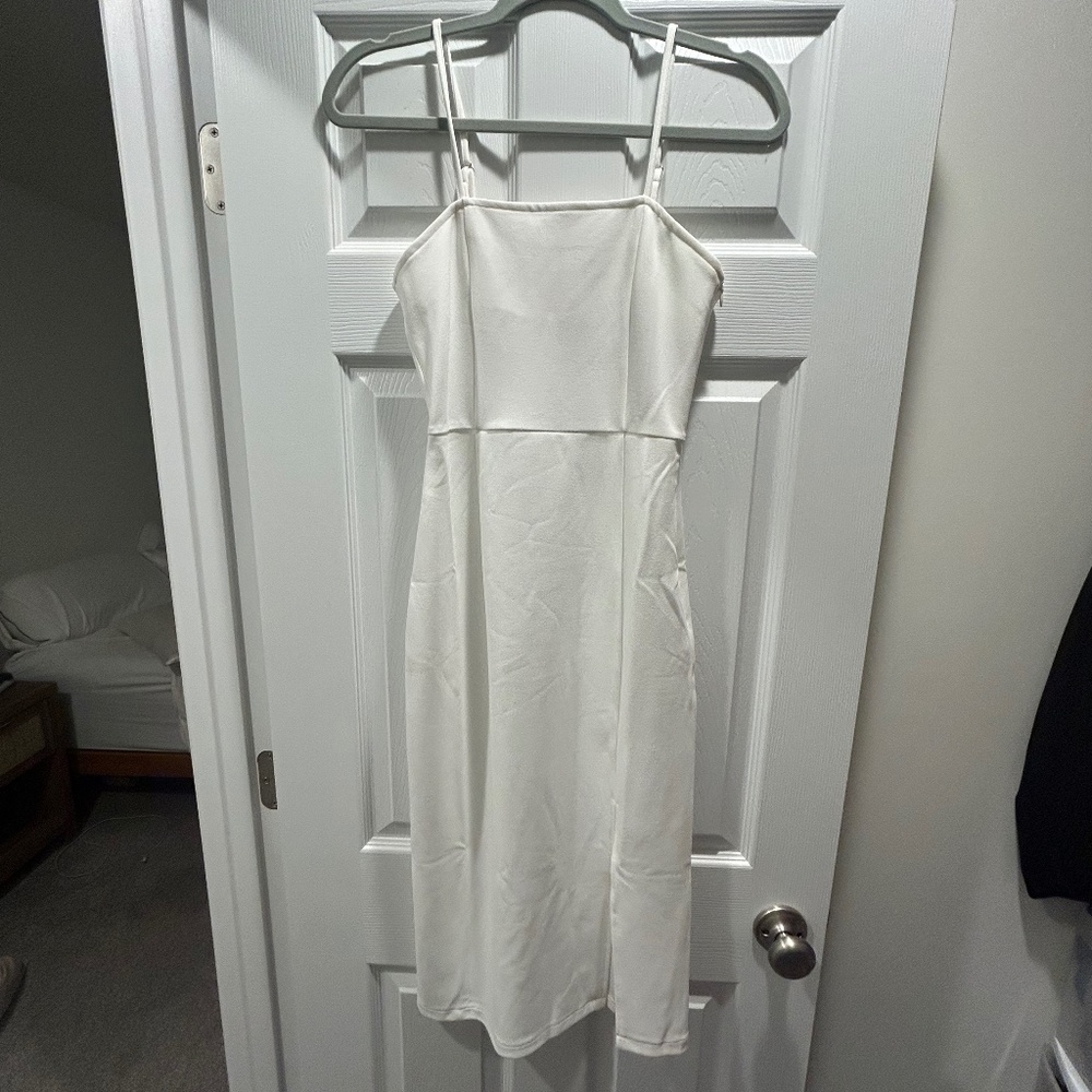 pink lily white dress mid length